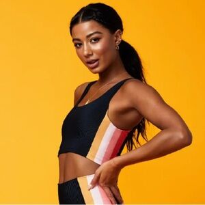 Beach Riot Tessa crop top size medium M striped ribbed black Coral Stripe bra